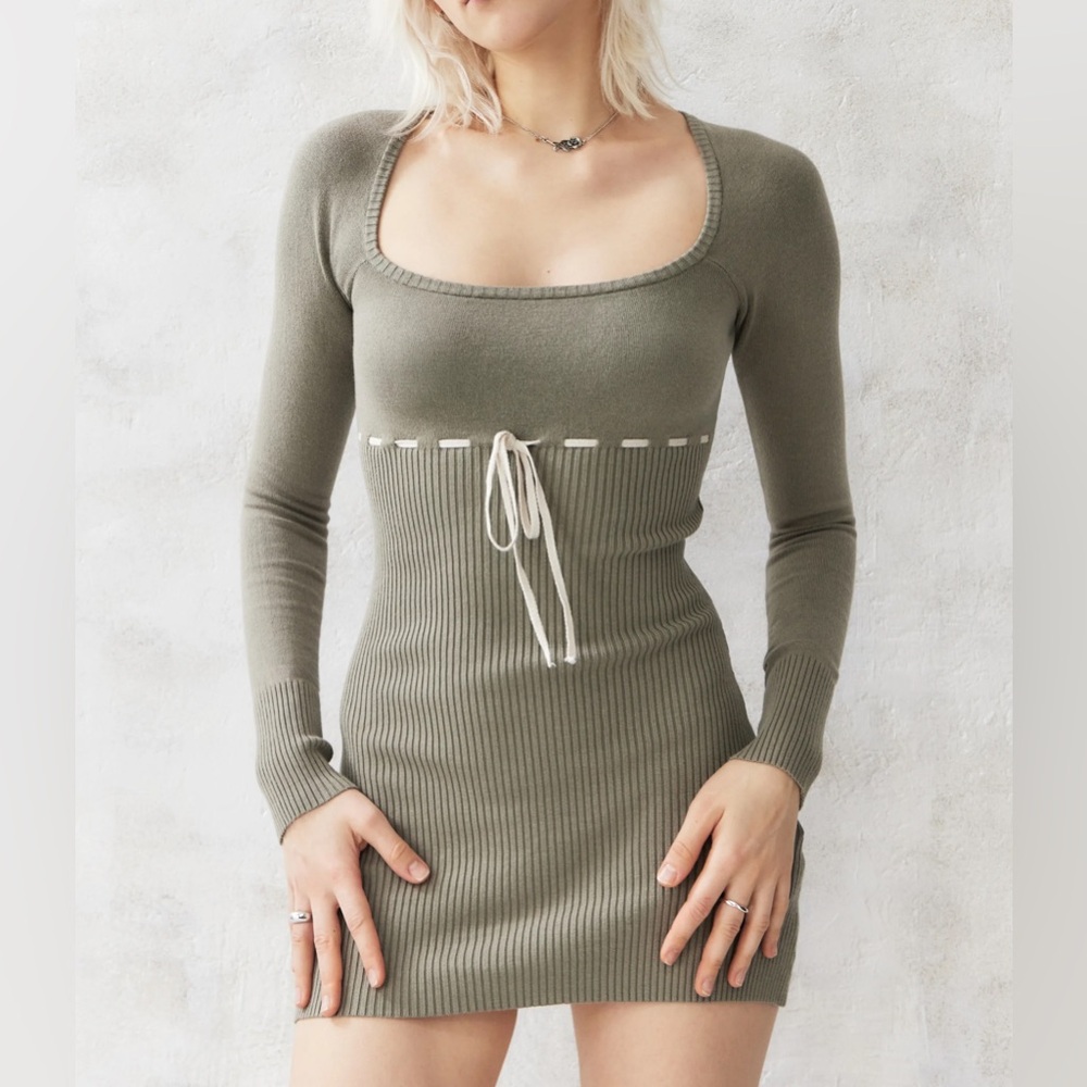 Urban Outfitters Sage Long Sleeve Knit Dress
